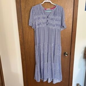 Blue Striped Cactus + Pearl Maxi Dress